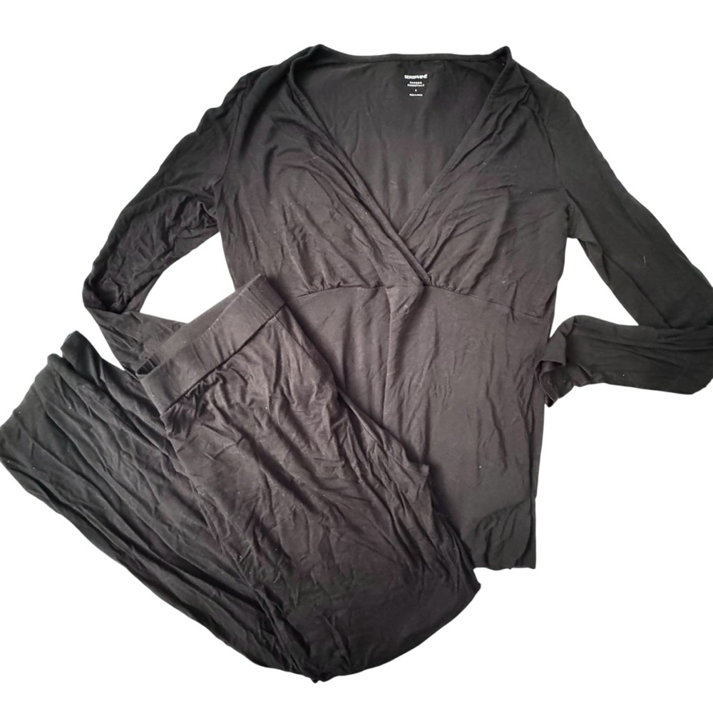 Seraphine Women's Black Maternity and Nursing Bamboo Pajama Set